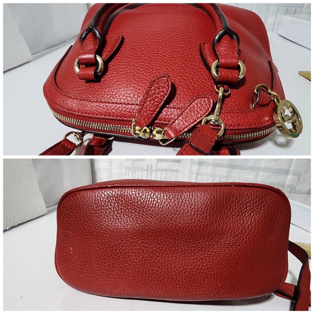 Authentic GUCCI Dollar Calfskin Small GG Charm Dome Bag Red - Picture 8 of 14